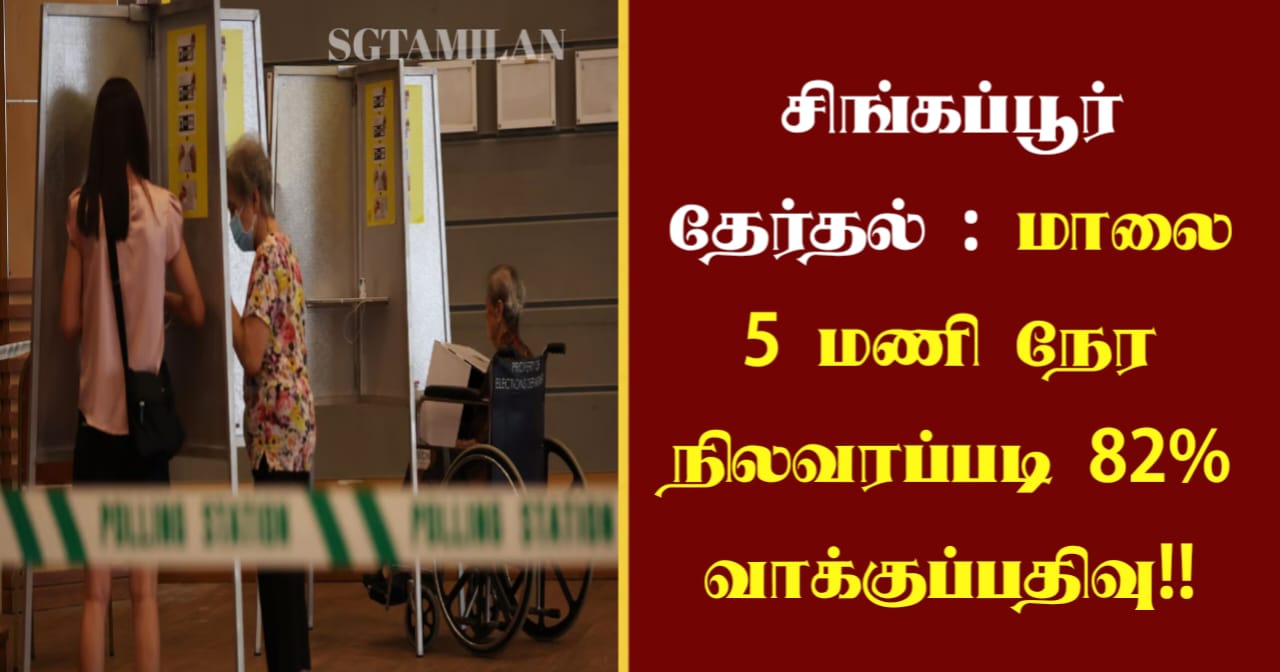 சிங்கப்பூர் தேர்தல் : மாலை 5 மணி நேர நிலவரப்படி 82% வாக்குப்பதிவு!!
