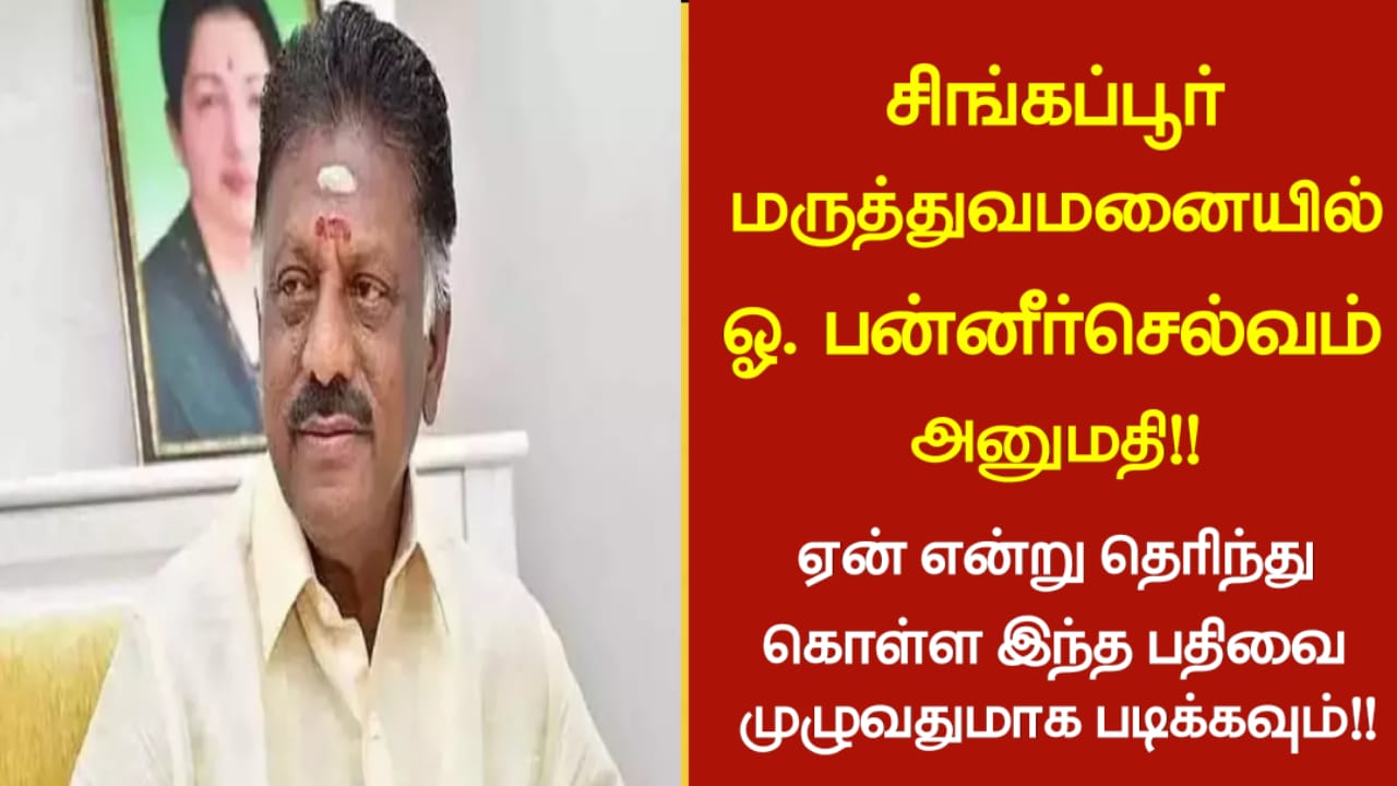 சிங்கப்பூர் மருத்துவமனையில் ஓ. பன்னீர்செல்வம் அனுமதி!! ஏன் என்று தெரிந்து கொள்ள இந்த பதிவை முழுவதுமாக படிக்கவும்!!
