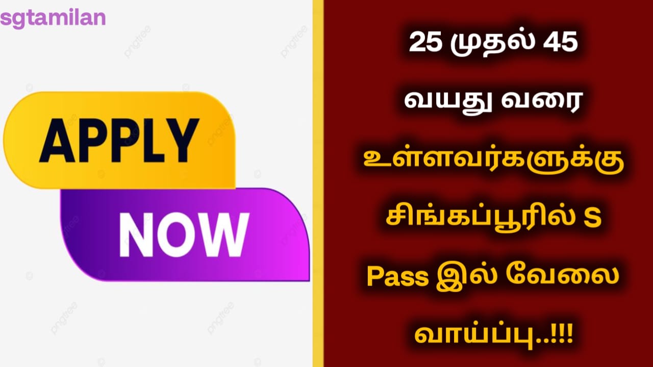 25 முதல் 45 வயது வரை உள்ளவர்களுக்கு சிங்கப்பூரில் S Pass இல் வேலை வாய்ப்பு..!!!