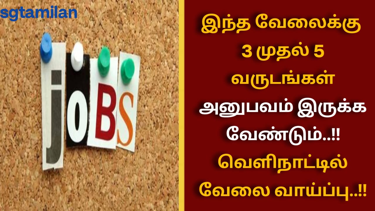 இந்த வேலைக்கு 3 முதல் 5 வருடங்கள் அனுபவம் இருக்க வேண்டும்..!! வெளிநாட்டில் வேலை வாய்ப்பு..!!