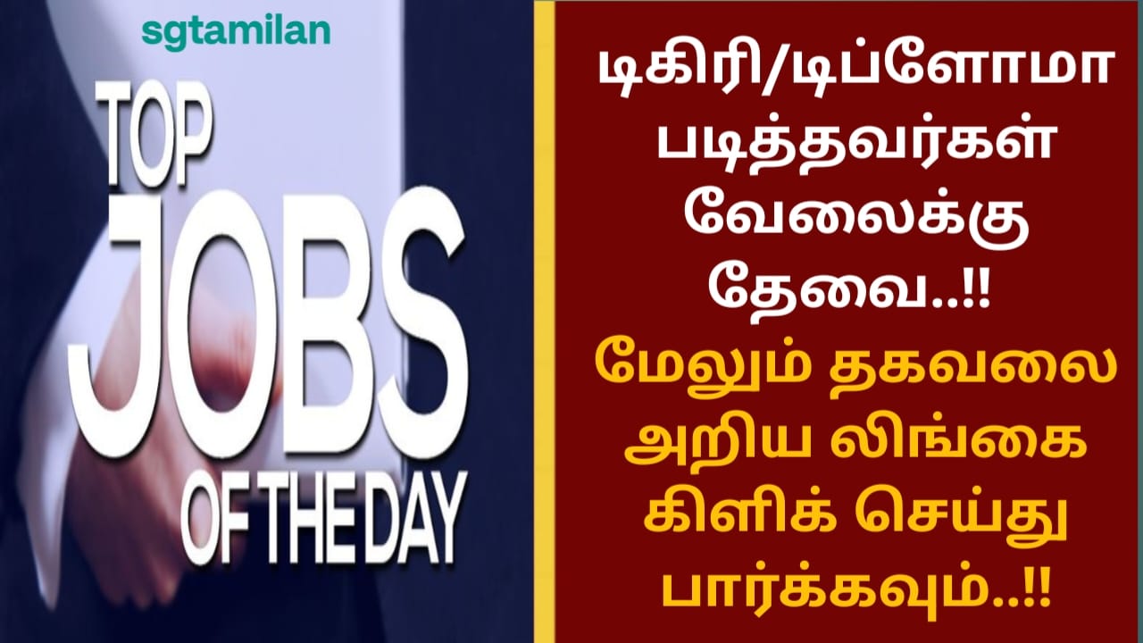 டிகிரி/டிப்ளோமா படித்தவர்கள் வேலைக்கு தேவை..!! மேலும் தகவலை அறிய லிங்கை கிளிக் செய்து பார்க்கவும்..!!