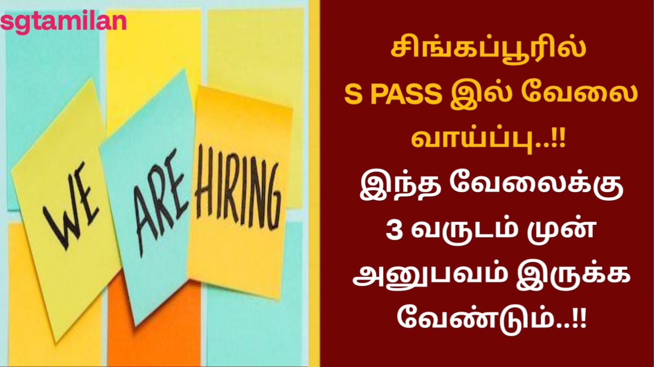 சிங்கப்பூரில் S PASS இல் வேலை வாய்ப்பு..!! இந்த வேலைக்கு 3 வருடம் முன் அனுபவம் இருக்க வேண்டும்..!!