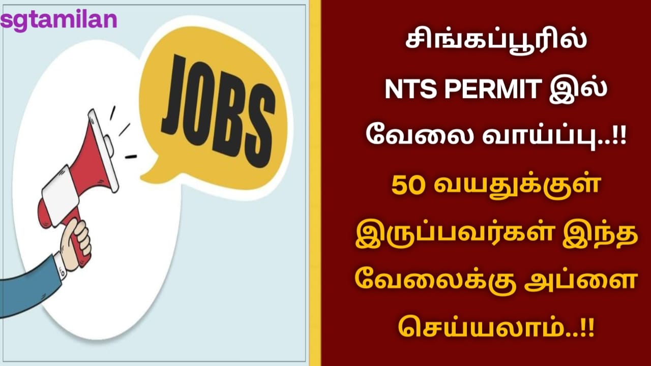 சிங்கப்பூரில் NTS PERMIT இல் வேலை வாய்ப்பு..!! 50 வயதுக்குள் இருப்பவர்கள் இந்த வேலைக்கு அப்ளை செய்யலாம்..!!