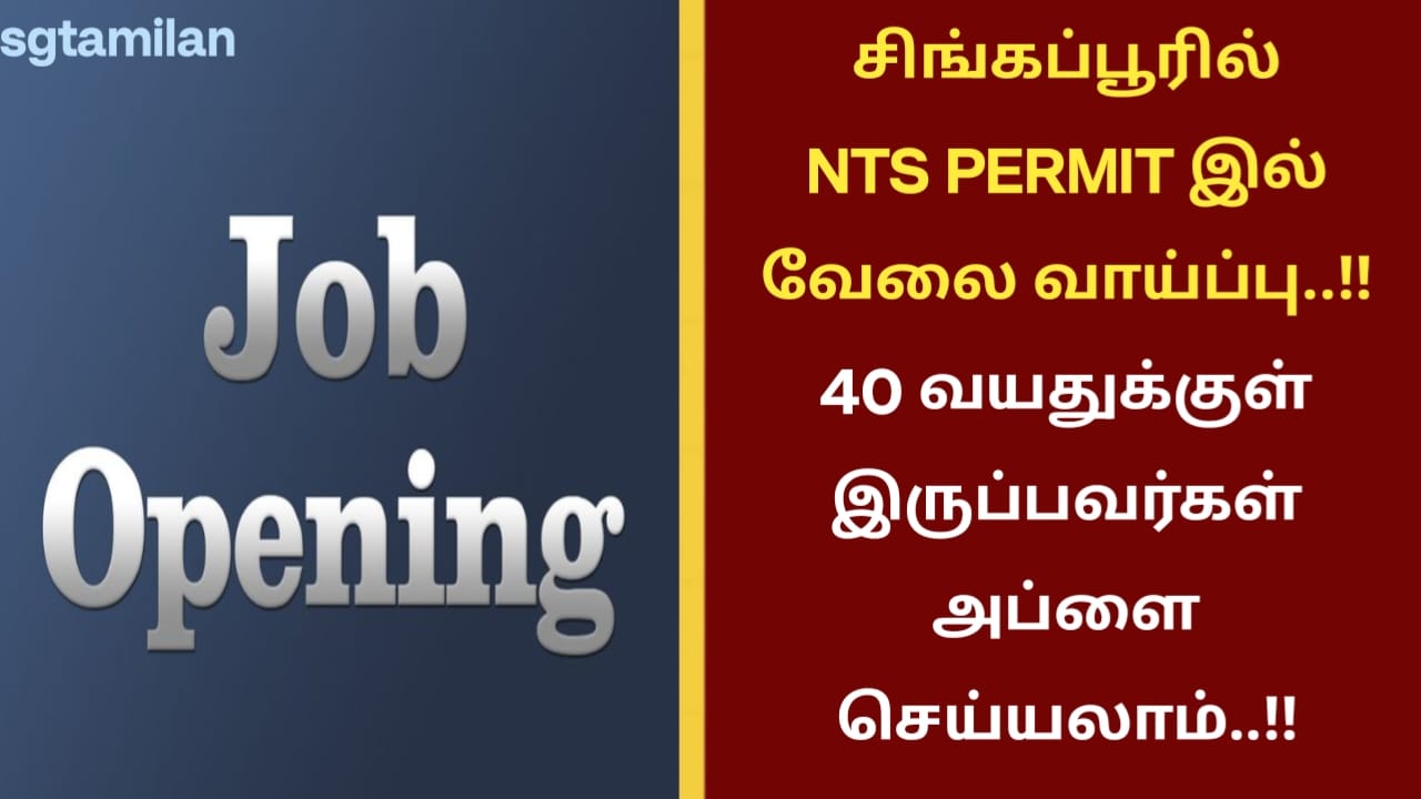 சிங்கப்பூரில் NTS PERMIT இல் வேலை வாய்ப்பு..!! 40 வயதுக்குள் இருப்பவர்கள் அப்ளை செய்யலாம்..!!