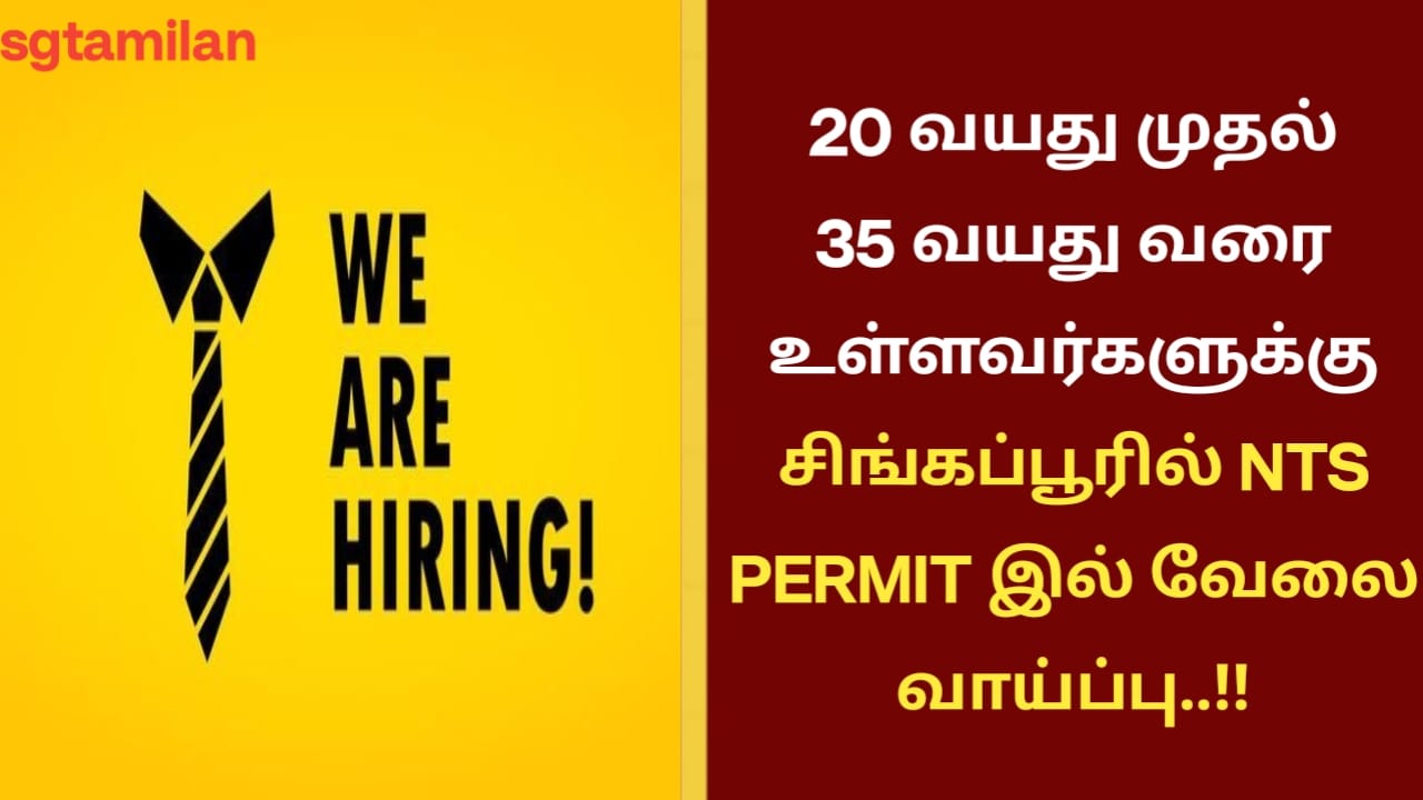 20 வயது முதல் 35 வயது வரை உள்ளவர்களுக்கு சிங்கப்பூரில் NTS PERMIT இல் வேலை வாய்ப்பு..!!
