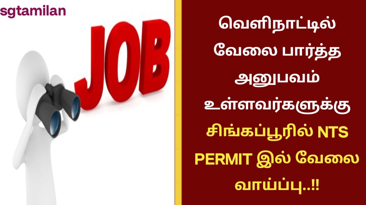 வெளிநாட்டில் வேலை பார்த்த அனுபவம் உள்ளவர்களுக்கு சிங்கப்பூரில் NTS PERMIT இல் வேலை வாய்ப்பு..!!