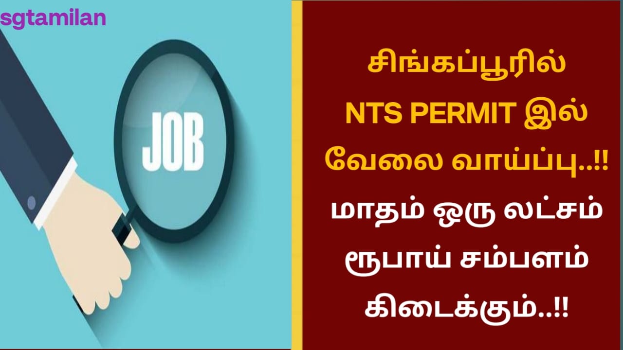 சிங்கப்பூரில் NTS PERMIT இல் வேலை வாய்ப்பு..!! மாதம் ஒரு லட்சம் ரூபாய் சம்பளம் கிடைக்கும்..!!