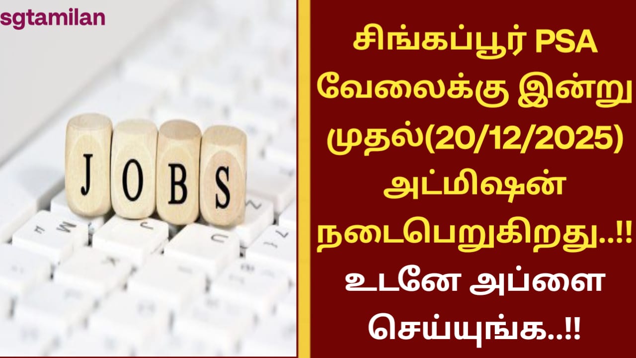 சிங்கப்பூர் PSA வேலைக்கு இன்று முதல்(20/12/2025) அட்மிஷன் நடைபெறுகிறது..!! உடனே அப்ளை செய்யுங்க..!!