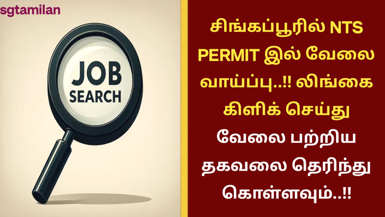 சிங்கப்பூரில் NTS PERMIT இல் வேலை வாய்ப்பு..!! லிங்கை கிளிக் செய்து வேலை பற்றிய தகவலை தெரிந்து கொள்ளவும்..!!
