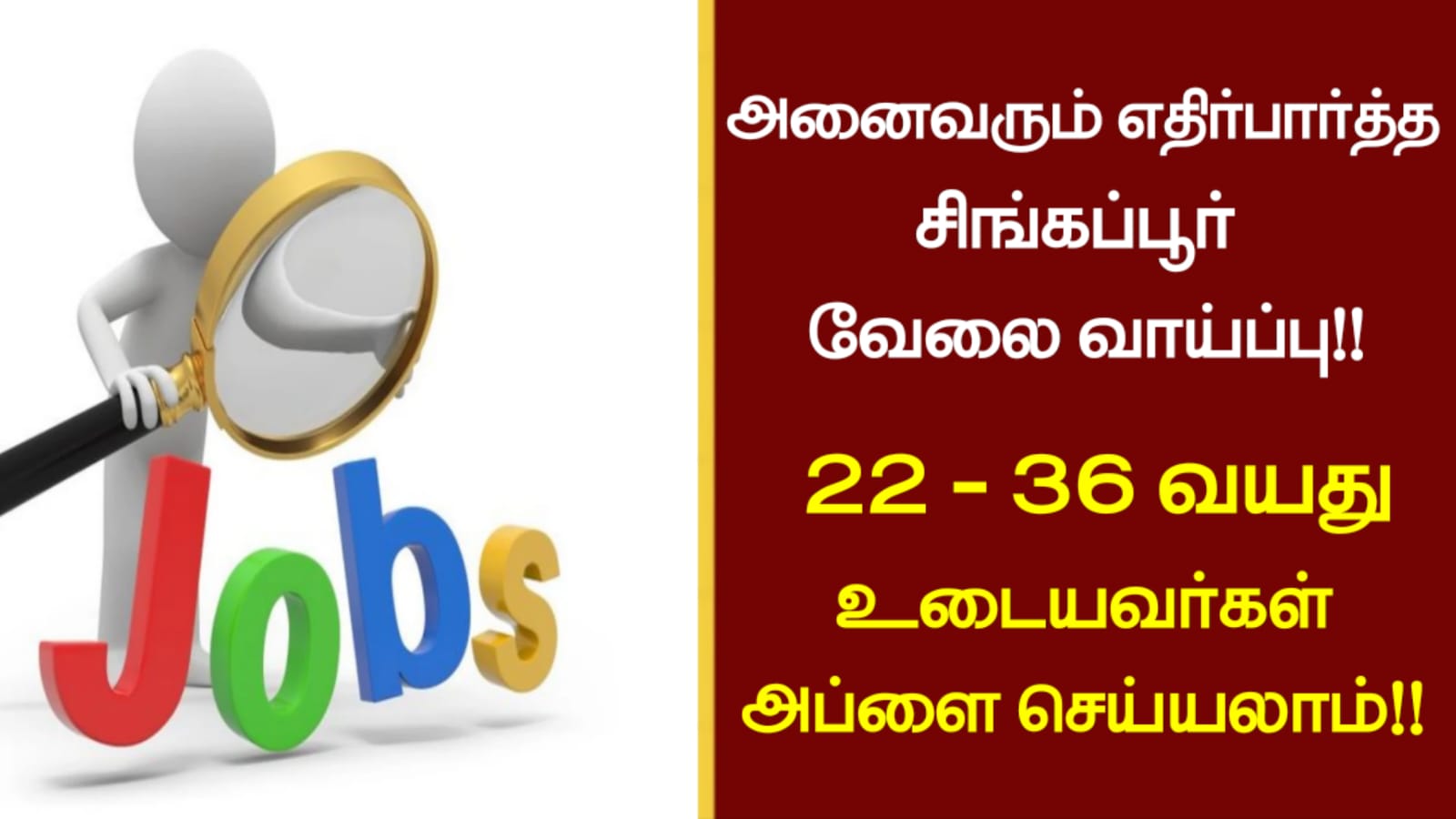அனைவரும் எதிர்பார்த்த சிங்கப்பூர் வேலை வாய்ப்பு!! 22 – 36 வயதுடையவர்கள் அப்ளை செய்யலாம்!!