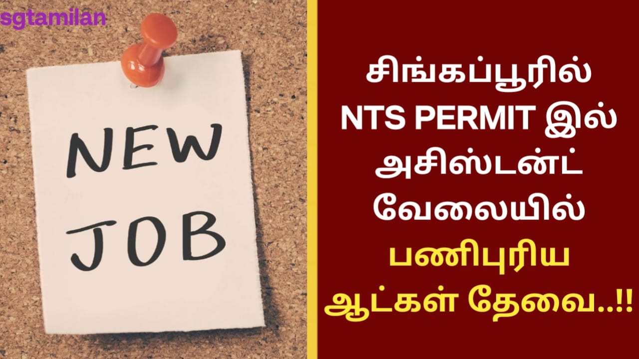 சிங்கப்பூரில் NTS PERMIT இல் அசிஸ்டன்ட் வேலையில் பணிபுரிய ஆட்கள் தேவை..!!