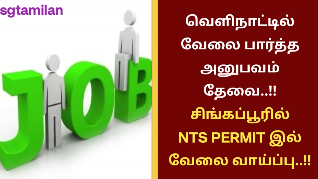 வெளிநாட்டில் வேலை பார்த்த அனுபவம் தேவை..!! சிங்கப்பூரில் NTS PERMIT இல் வேலை வாய்ப்பு..!!