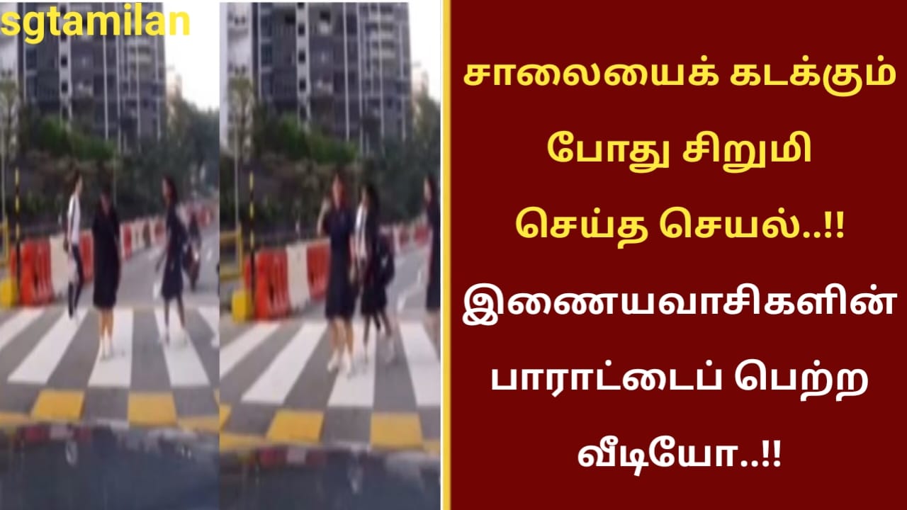 சாலையைக் கடக்கும் போது சிறுமி செய்த செயல்..!! இணையவாசிகளின் பாராட்டைப் பெற்ற வீடியோ..!!