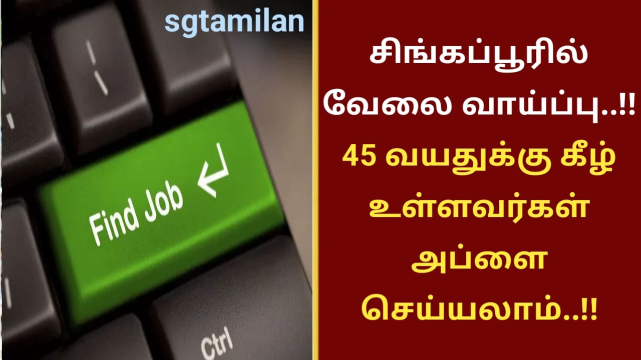 சிங்கப்பூரில் வேலை வாய்ப்பு..!! 45 வயதுக்கு கீழ் உள்ளவர்கள் அப்ளை செய்யலாம்..!!