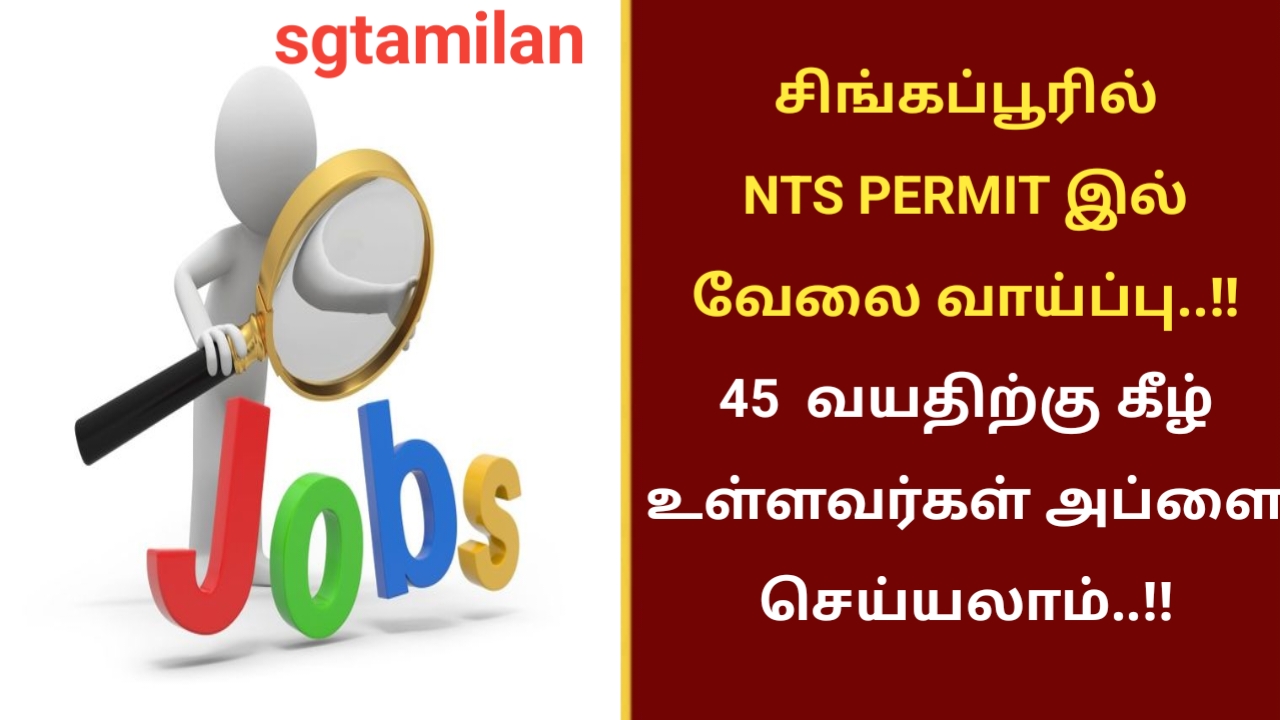 சிங்கப்பூரில் NTS PERMIT இல் வேலை வாய்ப்பு..!! 45 வயதிற்கு கீழ் உள்ளவர்கள் அப்ளை செய்யலாம்..!!
