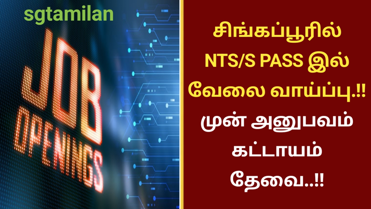 சிங்கப்பூரில் NTS/S PASS இல் வேலை வாய்ப்பு.!! முன் அனுபவம் கட்டாயம் தேவை..!!