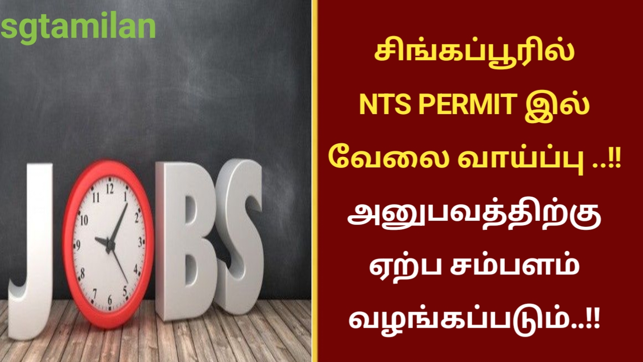 சிங்கப்பூரில் NTS PERMIT இல் வேலை வாய்ப்பு ..!! அனுபவத்திற்கு ஏற்ப சம்பளம் வழங்கப்படும்..!!