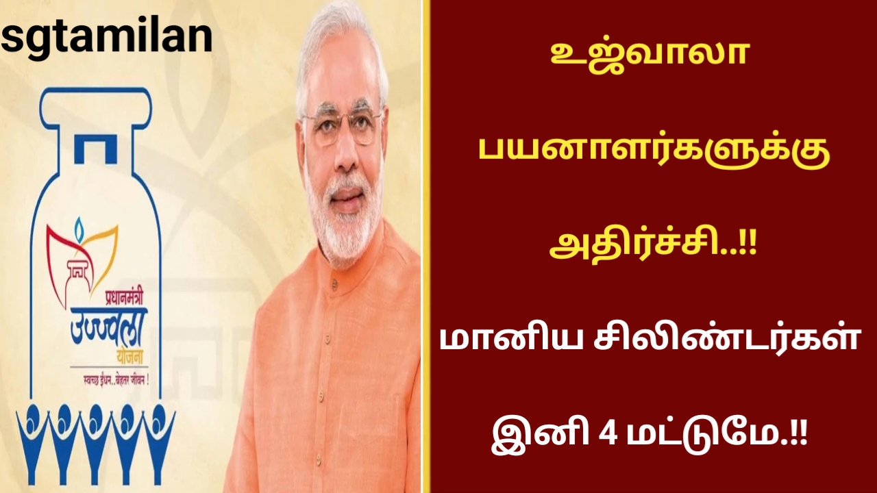 உஜ்வாலா பயனாளர்களுக்கு அதிர்ச்சி..!! மானிய சிலிண்டர்கள் இனி 4 மட்டுமே.!!