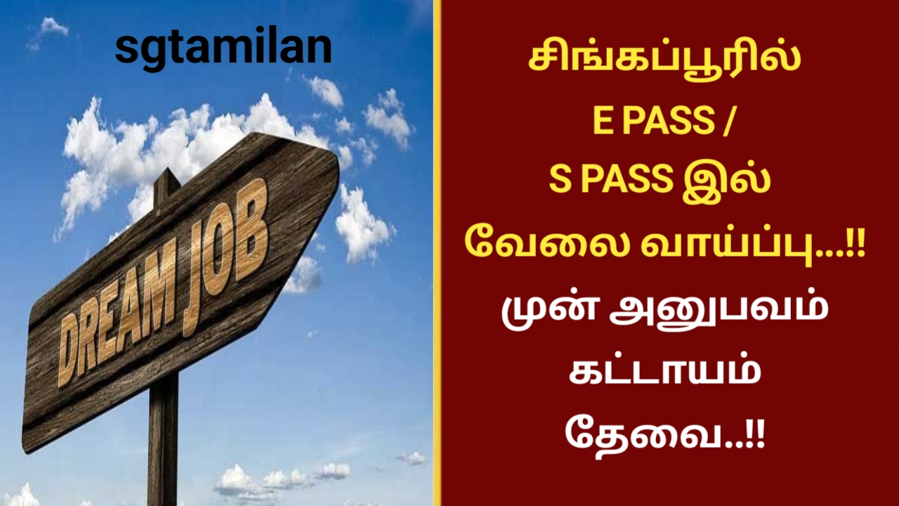 சிங்கப்பூரில் E PASS / S PASS இல் வேலை வாய்ப்பு…!! முன் அனுபவம் கட்டாயம் தேவை..!!