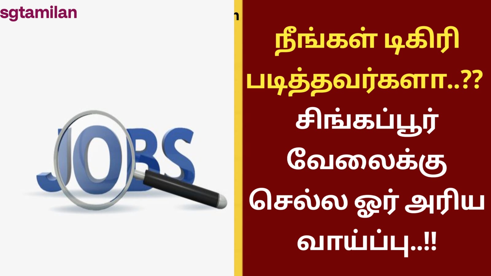 நீங்கள் டிகிரி படித்தவர்களா..?? சிங்கப்பூர் வேலைக்கு செல்ல ஓர் அரிய வாய்ப்பு..!!