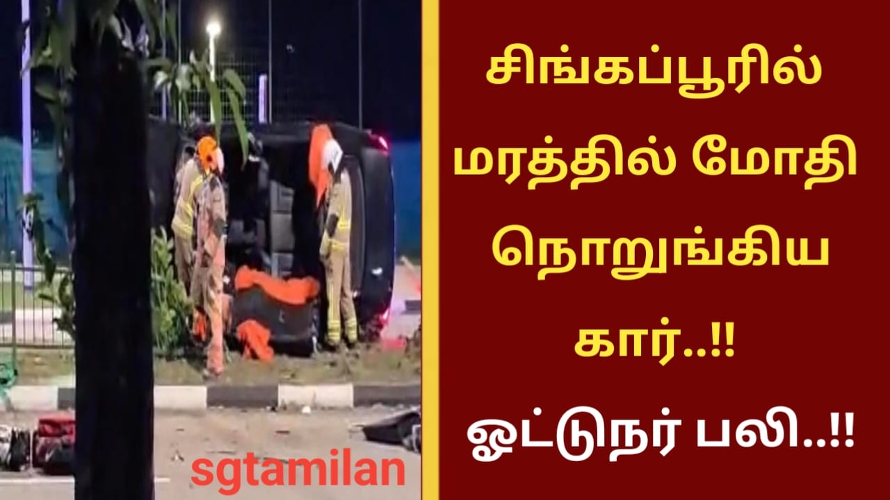 சிங்கப்பூரில் மரத்தில் மோதி நொறுங்கிய கார்..!! ஓட்டுநர் பலி..!!