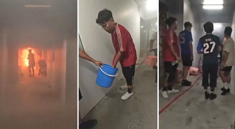 SCDF வருவதற்குள் நடந்த அதிரடி..!! உட்லண்ட்ஸ் HDB தீயை அணைத்த குடியிருப்பாளர்கள்..!!